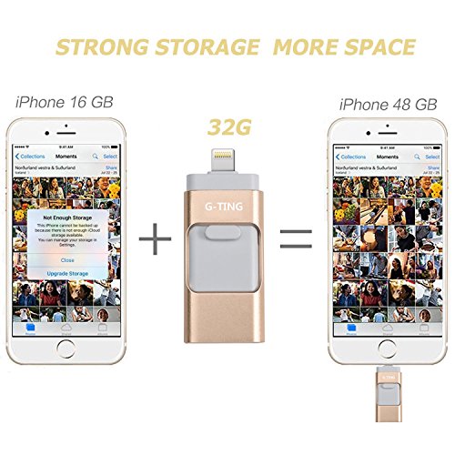 USB Flash Drives for iPhone 32GB Pen-Drive Memory Storage, G-TING Thumb Drive Lightning Memory Stick External Storage, Memory Expansion for Apple iOS Android Computers (Gold)