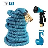 HBlife 75 ft Expandable Garden Water Hose with 8 Spray Pattern Nozzle, Hose Hanger & Storage Bag