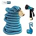 HBlife 75 ft Expandable Garden Water Hose with 8 Spray Pattern Nozzle, Hose Hanger & Storage Bag, Light Blue