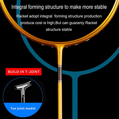 OPPUM Graphite Badminton Racket Integral Moulding Craft Racket Full Carbon Fiber Material Lightweight 1 Player Badminton Racquet-Gold