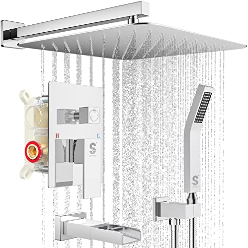 SR SUN RISE 12 Inch Slide Bar Shower System, Round Shower Faucets Sets...