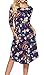 Womens Dresses 3/4 Sleeve Round Neck Floral Casual Swing Midi Dress with Pockets Navy S