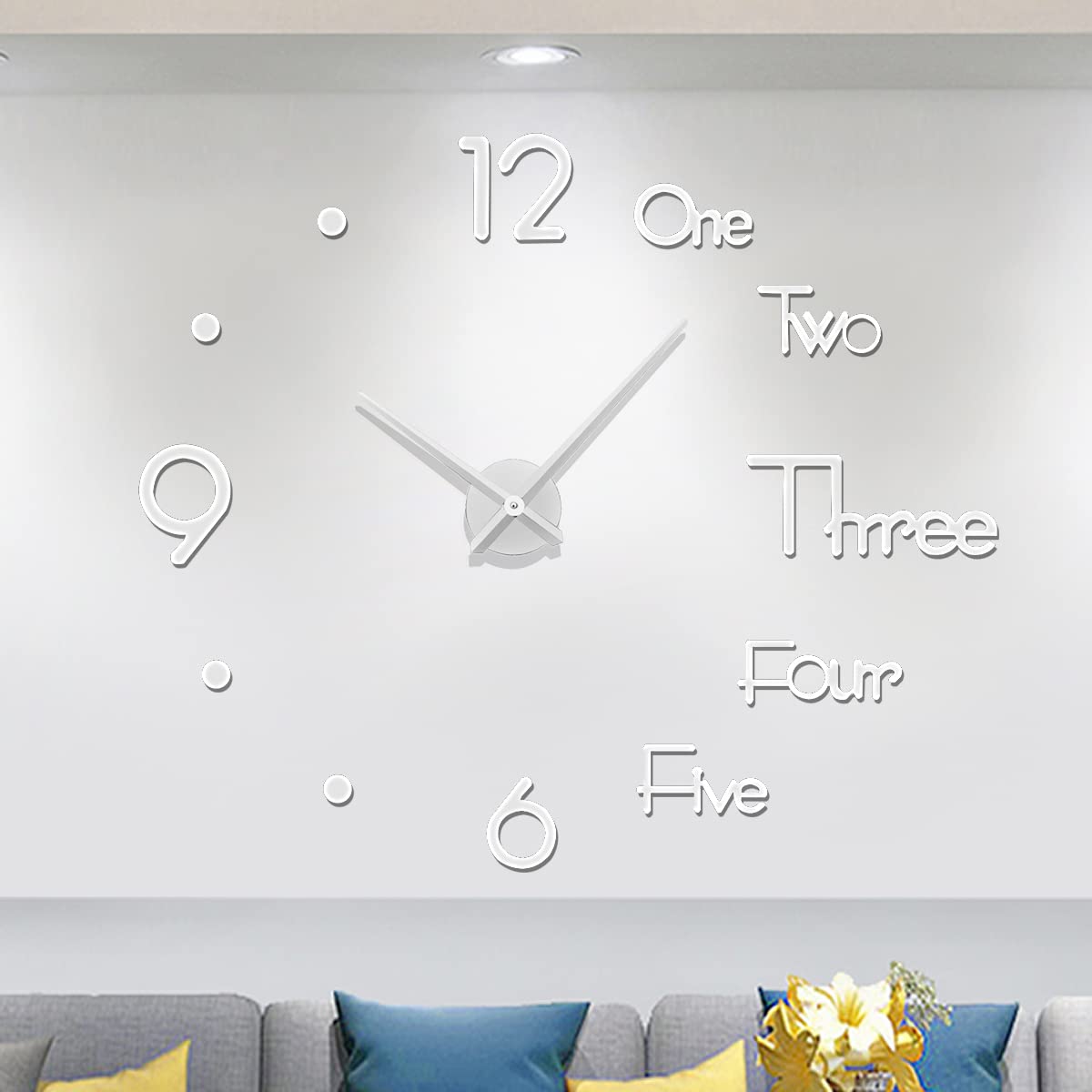Meyiert Modern DIY Frameless Mute Large Wall Clock 3D Mirror Sticker Metal Big Watches Wall Clock for living Room Kitchen Home Office Decoration (Silver)