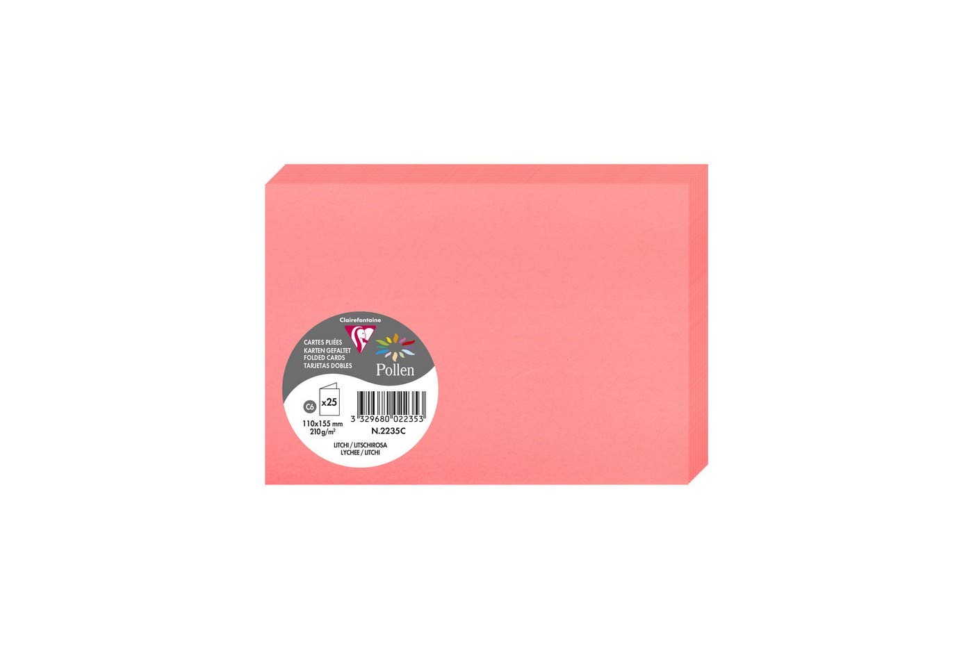 Clairefontaine 2235C Pack of 25 Double Cards Format C6 11x15,5cm 210gsm Lychee colour Invitation Cards Events Correspondence Pollen range Smooth Premium Paper
