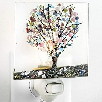 Tree Night Light Decorative Accent Lite Wall Plug in Nightlight for Hallway Bedroom Bathroom Kitchen Nature Themed Home Décor Blue Purple Green J Devlin NTL 159-2