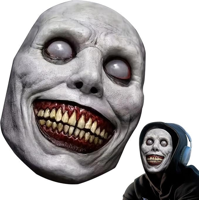 Pipihome Halloween Exorcist Smile Mask, Creepy Realistic Full Head Latex Scary Face Halloween Masks Adults for Cosplay Props and Party Carnival