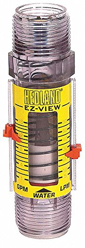 Hedland H621-004 EZ-View Flowmeter, Polysulfone, For Use With Water, 0.5 - 4 gpm Flow Range, 1