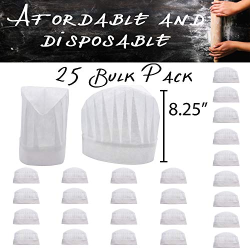 25 Disposable Paper Chef Hats Toques Adult or Kid Pizza Party Favors Decorations