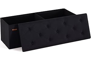 HAUSFRAU 43.5 Inches Ottoman with Storage Bench, Folding Ottoman Bench Foot Rest Stool, Bedroom Bench, Holds up to 660 lb, Linen Black