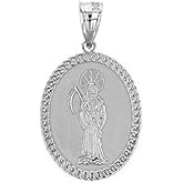 Claddagh Gold 925 Sterling Silver Santa Muerte (Grim Reaper) Oval Medal Charm Pendant