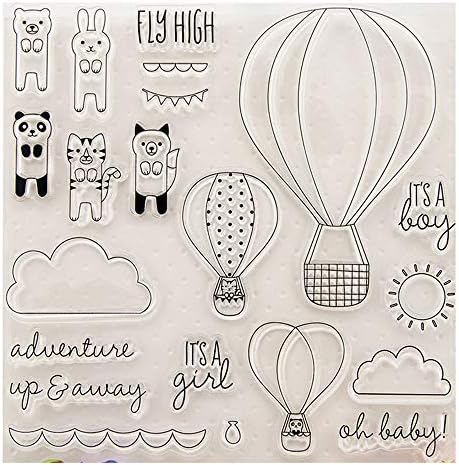Loriver Transparent Silicone Seal Persistent DIY Diary Collage Card Crafts with Hot Air Balloon, Cartoon Animals