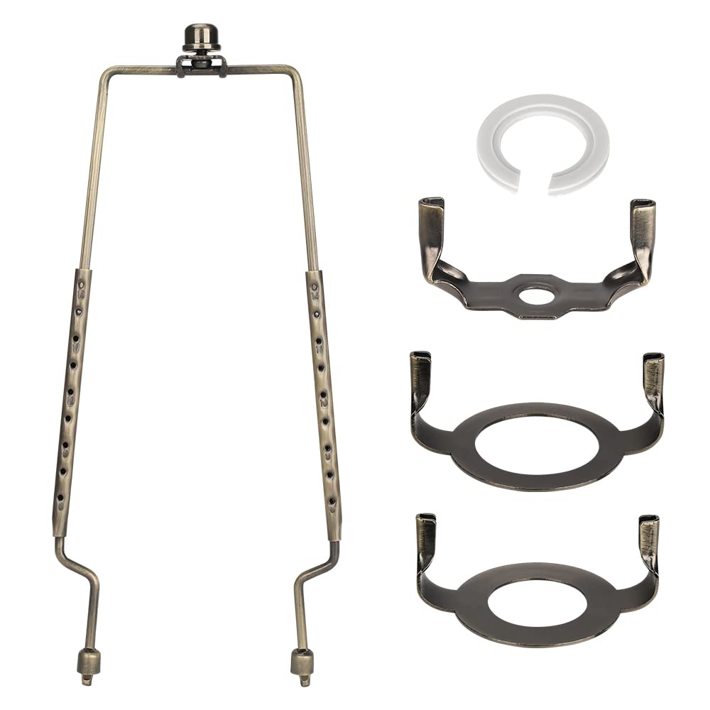Photo 1 of 8 9 10 11 12 inch Lamp Shade Harp Holder, ALUCSET Adjustable Lamp Harp Kit, Fit Both Standard Lamp Rod and E14 E26 E27 Light Base UNO Fitter Adapter Converter Finial Set, Lampshade Bracket
