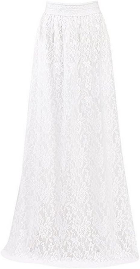 Women Boho Chiffon Lace Maxi Long Skirt High Waist Elastic Full/Ankle Dress