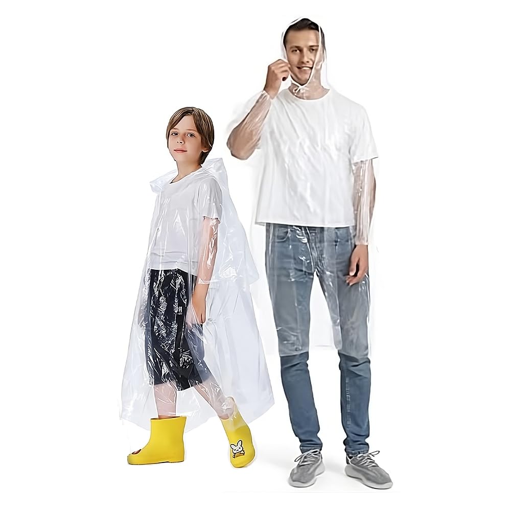 Ember Rock 12 Pack Disposable Rain Poncho - Family Pack 6 Adults & 6 Kids Waterproof Emergency Raincoats - Men Women & Children