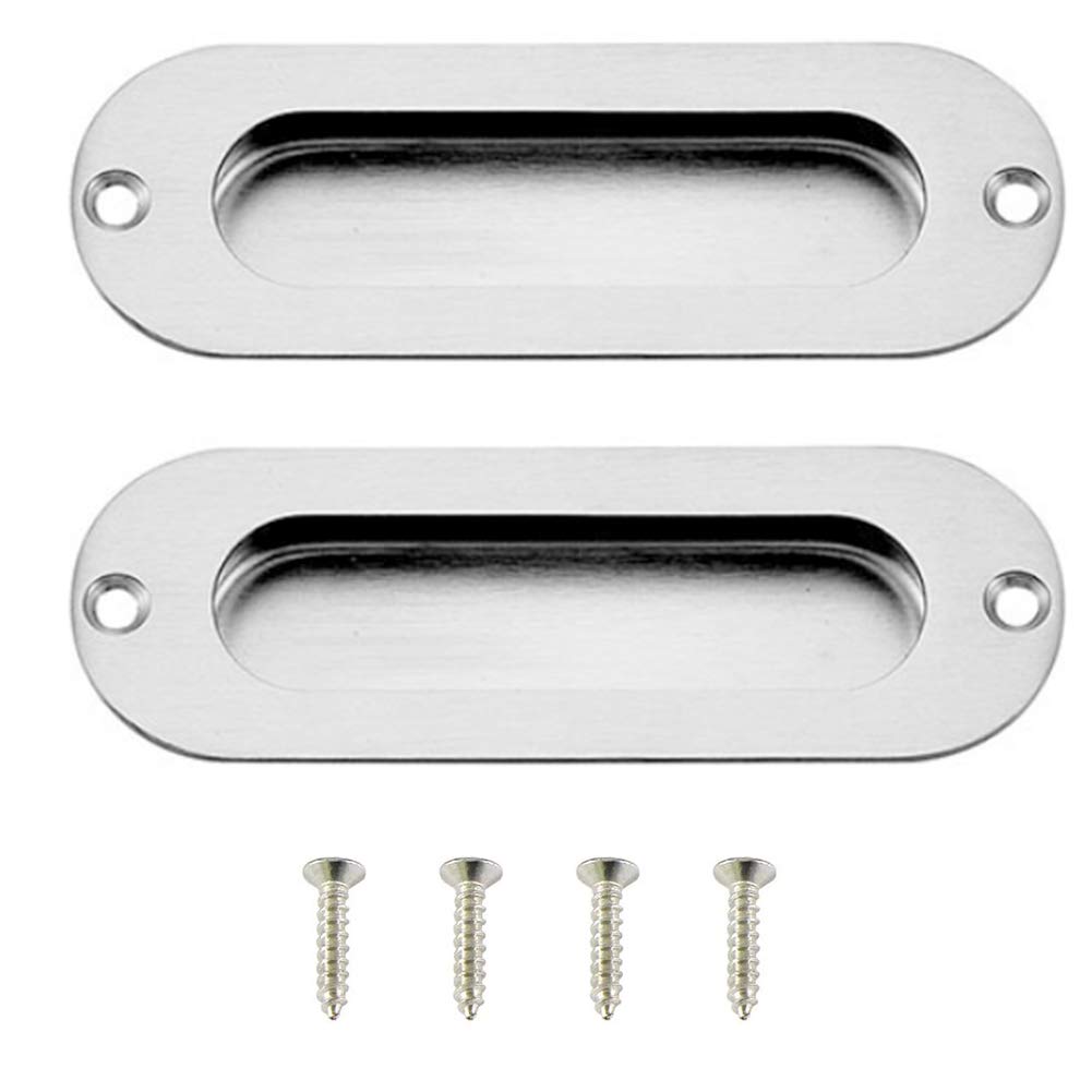 2 pcs Recessed Handles, Cabinet Drawer Knob, Sliding Door Handle, Stainless Steel Pull with Screws, Gate Handle Toilet Door Pull for Door Cabinet or Drawer - Silver