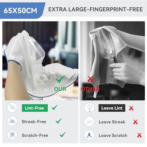Foyer Nuage 2 x Pro Microfibre Glass Cloths, Streak-free Cleaning for Windows, Glass, Extremely Absorbent, Large Non-Lint Polishing Cloths (White, 65 x 50 cm, 2 Pieces)