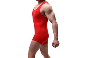 Juflam Men's Modal Cotton One Piece Bodysuit Wrestling Singlet Athletic Leotard underwear Gym Sportswear Undershirt (Red, M)