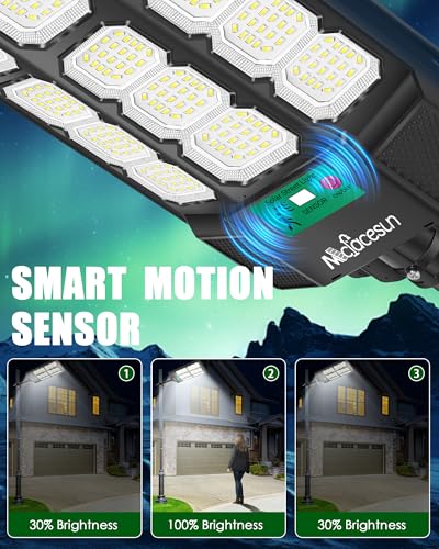 Solar Light Outdoor 24000LM -6500K motion sensor light, IP66 Waterproof Outdoor Flood Lights with Motion Sensor & Dusk to Dawn, led solar lights Easy Installation