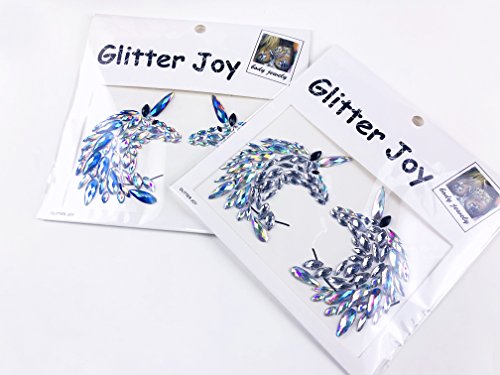 Glitter Unicorn Body Jewels Rave Festival Rhinestone Face Body Jewelry Stick On Crystal Tattoo Nipple Chest Crystal Body Gem Stones Stickers (white)