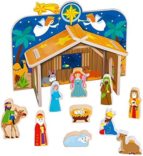 Timy Wooden Christmas Nativity Set Christmas Story Figures Playset for Kids