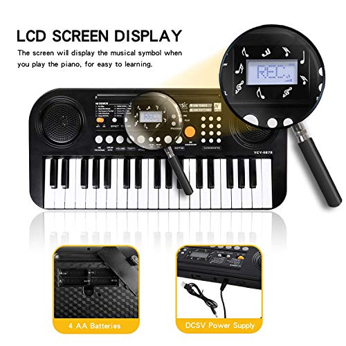 M SANMERSEN Kids Piano Keyboard, LCD Display / Double Speakers 37 Keys Musical Keyboard Piano with Piano Score Electric Keyboard Educational Piano Toys for Boys Girls