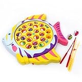 HongCheng Electronic Funny Go Fishing Game Toy Board Set for Boys Girls Fish Shape Board with 21 Fishes 4 Fishing Rods and Music for Educational Learning, Color Vary