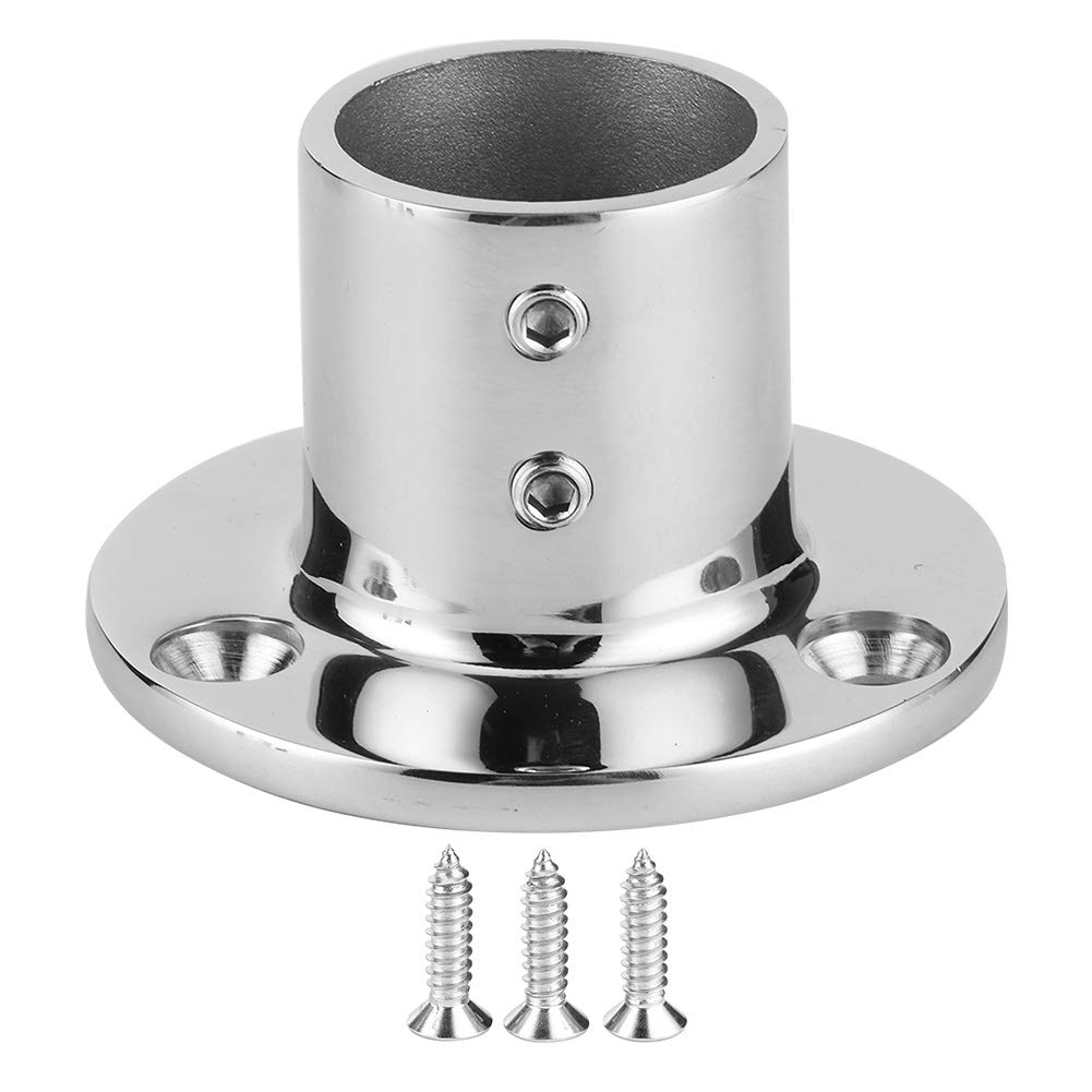 Base Rail Fitting, 316 Stainless Steel Round Stanchion Base 90 Degree Marine Boat Hand Rail Fitting for 32mm Pipe