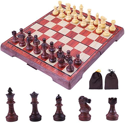 Wonzom チェスセット アンティーク 折りたたみ マグネット式 木製風 駒収納袋 日本語説明書付き 練習用 31 5 27 L