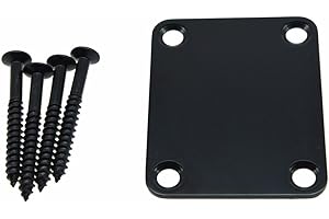 DOPRO 4-Bolt Electric Guitar Replacement Neckplate Bass Metal Neck Plate with Screws for FD Strat Tele or Basses Black