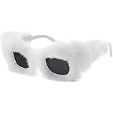FEISEDY Women Plush Fuzzy Cat Eye Sunglasses Punk Soft Velvet Shades Ladies Handmade Party Masquerade Eyewear B2877