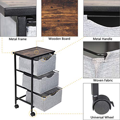 MAX Houser 3-Layered Dresser Storage Tower,Storage Organizer Drawers with Casters,Drawer Chest,Sturdy Steel Frame Wood Top with Easy Pull Fabric Bins for Home, Bedroom,Office(Grey)