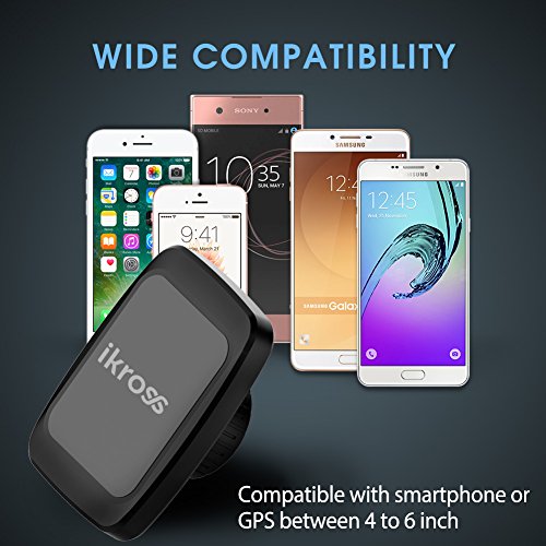iKross Magnetic Air Vent Clip on Car Mount Smartphone Stand Holder Cradle Feature 6 Powerful Magnet - Black