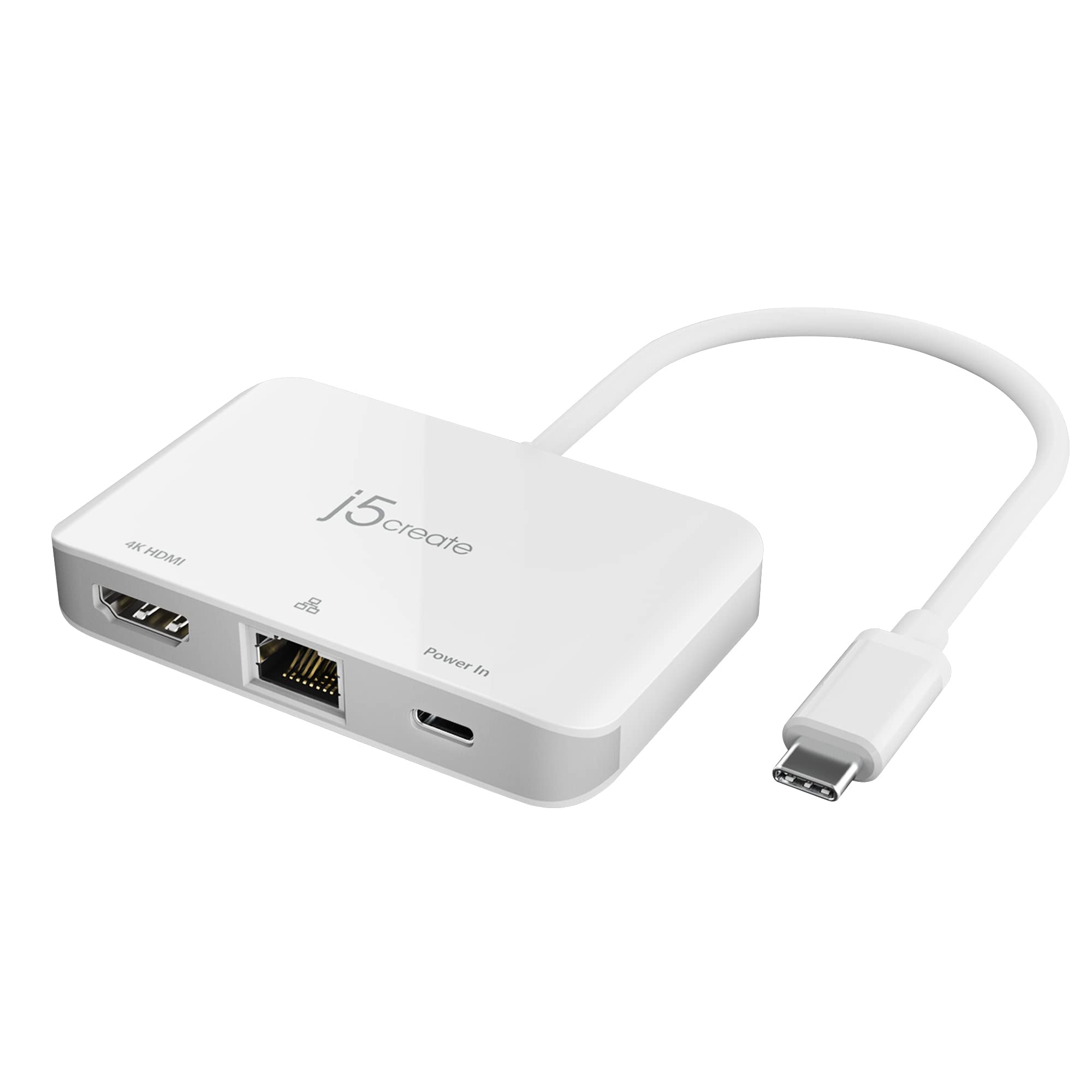 j5create USB Type C to 4K HDMI and Gigabit Ethernet with PD 100W Pass-Through Charging, for MacBook Pro, MacBook Air, Chromebook, Surface Pro, iPad Pro or USB-C Laptop (JCA351)