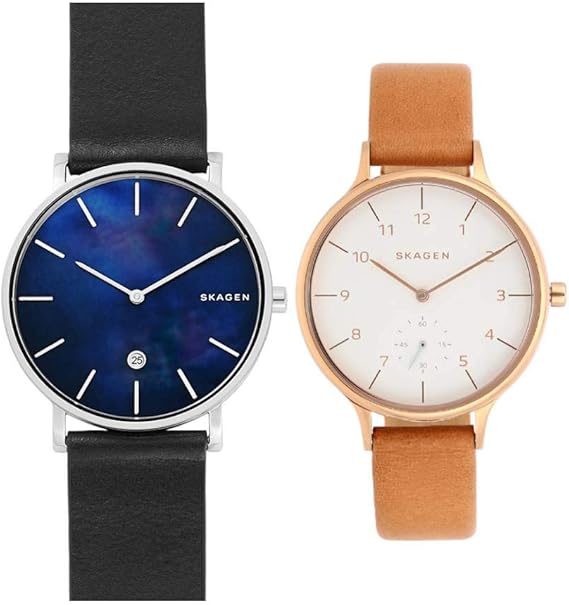 Amazon スカーゲン Skagen ペアウォッチ Hagen 40mm Anita 34mm 2本セット レザー 腕時計 メンズ レディース ユニセックス Skw6471skw2405 クリーニングクロス マイクロファイバー付 並行輸入品 腕時計 腕時計 通販