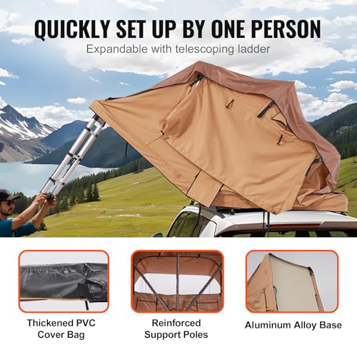VEVOR Rooftop Tent Hard Shell,Rooftop Tent Hardshell, with Telescopic Ladder Mattress PVC Cover Bag, Waterproof for Jeep SUV Van Pickup Truck