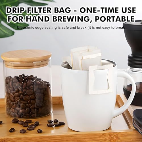 200 PCS Disposable Hanging Ear Coffee Filter Bags, Single Serve Drip Coffee Paper Bags for Home, Office, Outdoor, Portable Brewing, Mess-Free, Compatible with Cups, Mugs, Glasses