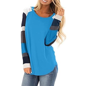 Manadlian Damen Beiläufig Farbe Block Lange Ärmel Zur Seite Fahren Oberteile Lose Tunika Sweatshirt Lose Bluse Hemd Pullover 