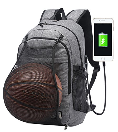 Unisex Boy Girl USB Port Net Ball Sport Bag School Student Computer Backpack(14L, Style D Grey)
