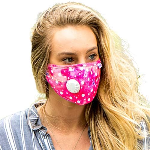 AerHeart Cute Reusable Pollution Face Mask with 6 N99 Carbon Filters (Pink Watercolor/Polka Dots)
