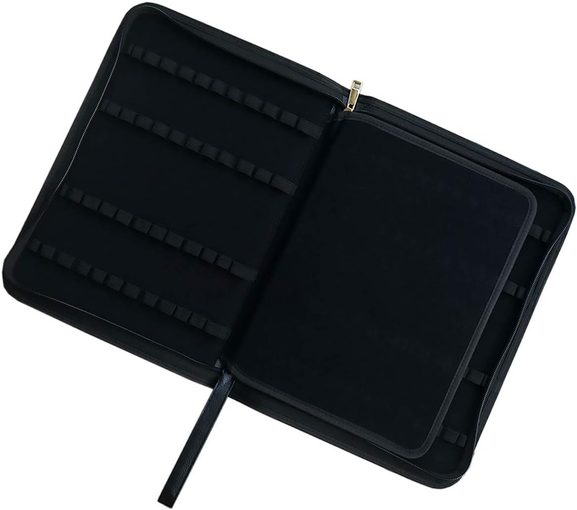 Fountain Rollerball Pen Black Large PU Leather Pen Case Pen Holder for 48 Pens (Black), 48 PU Case, Black, 1 count (Pack of 48) - Image 4