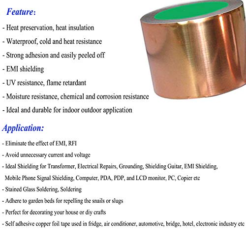 Copper Foil Tape with Conductive Adhesive (3 Inch x 17FT) for Guitar and EMI Shielding, Paper Circuits, Stained Glass, Slug Repellent, Electrical Repairs, Grounding