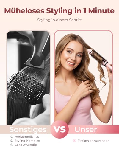 Bopcal Thermal Brush 3 in 1 - Thermobürste Rundbürste mit Digital Display, Ionische Lockenbürste Reduziert Frizz, Thermo Bürste für Glattes, Voluminöses & Lockiges Haar, Dual-Spannung C257 22