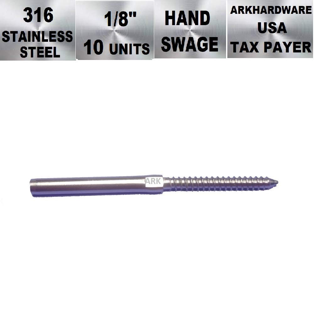ArkHardware Lag Swage Screw Stud Threaded End Fitting Terminal For 1/8