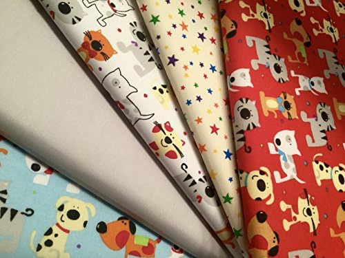 The Craft Junction 5 x Polycotton Fat Quarter Bundle DOGGY & MOGGY MAD Nursery and Children's Fabric 50 x 56cm Craft Bunting Quilting