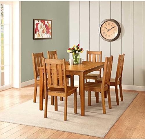 Bankston Kitchen Table and Chairs 7 Piece Wood Dinning Set for 6 Honey Finish