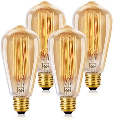 WEDNA Vintage Edison Light Bulb 40w Retro Old Fashioned ST64 E27 Screw 220V Tungsten Filament Glass Antique Lamp - 4 Pack