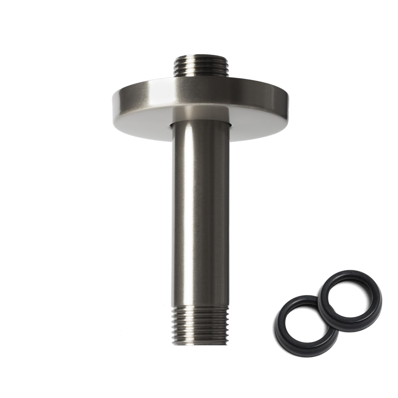 Photo 1 of 4 Inch Shower Arm with Flange, Ceiling Mounted Shower Head Extension Arm, 1/2 NPT Straight Arm for Rain Shower Head, Stainless Steel Shower Head Extension Replacement Pipe Arm, Brushed Nickel