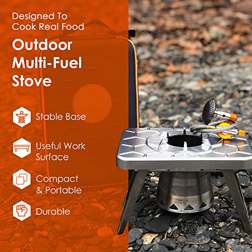 nCamp Portable Gas Stove Set, Camping Wood Stove W/IsoPropane Adapter, Prep Surface, Carry