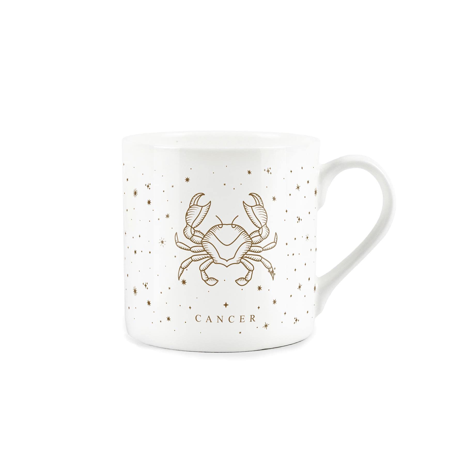 Purely Home Cancer Gold Star Sign Mug - Fine Bone China White Mug Coffee/Tea Present Zodiac Gift