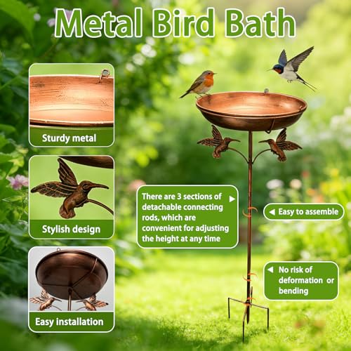 Beafaeur Bird Drinker, Hanging Bird Bath, Bird Bath Outdoor Water Trough (ø 30 cm), with 5 Legs Anti-Tip Base and Chain, Freestanding Bird Baths for Garden Balcony
